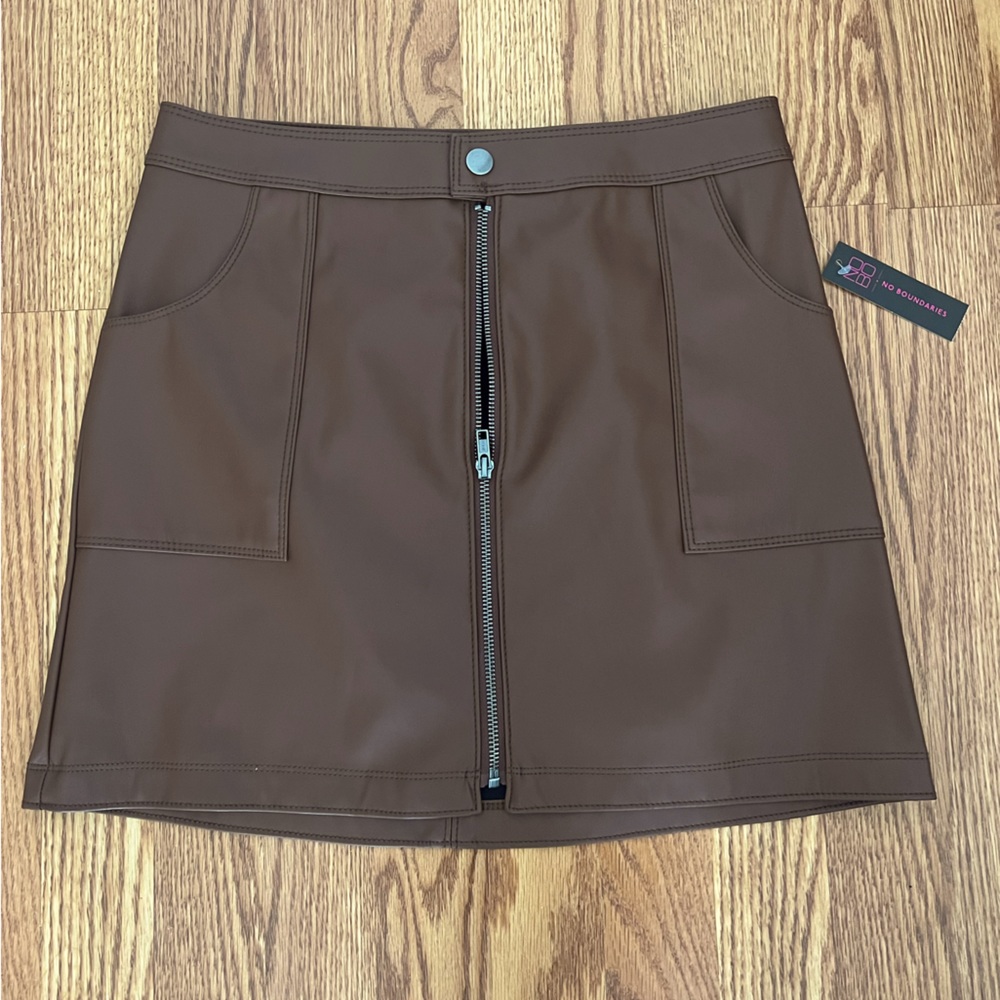 No Boundaries Faux Leather Zip Front Skirt
